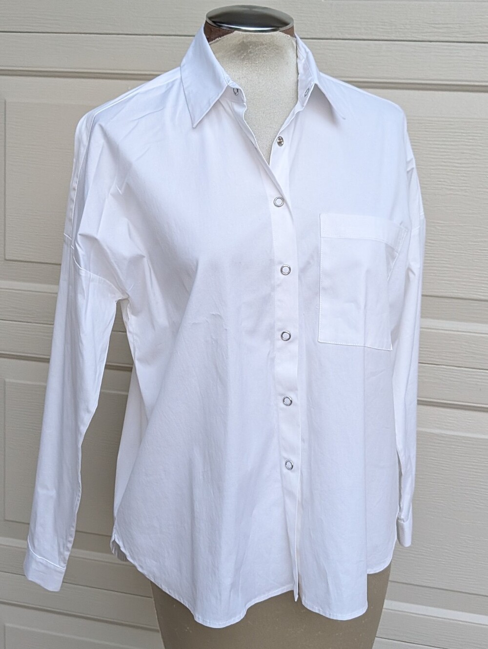 ELLIOTT LAUREN white poplin snap front shirt S